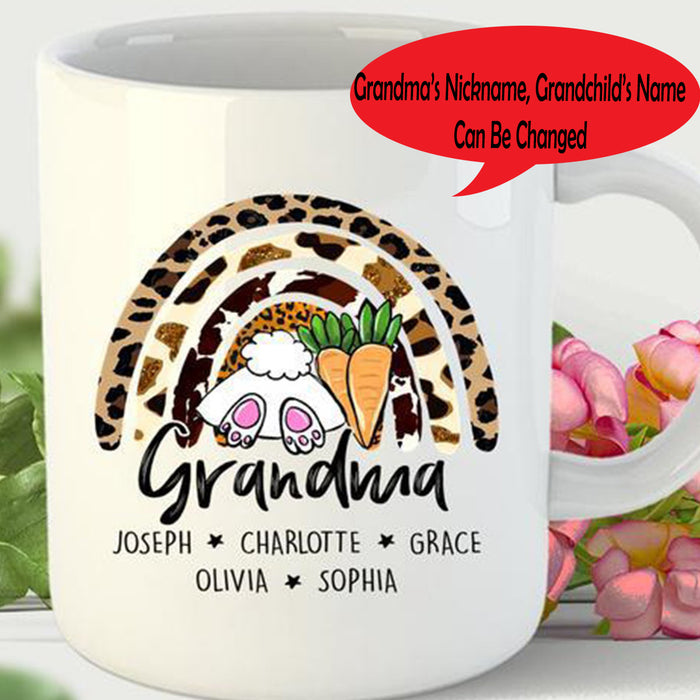 Personalized Grandma Coffee Mug Print Leopard Rainbow Bunny Rabbit Customized Grandkids Mug Gifts for Mother's Day