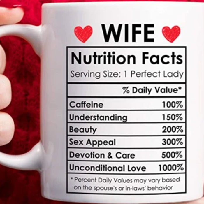 To Wife Coffee Mug Wife Nutrition Facts Romantic Gifts for Her for Valentine's Day Birthday
