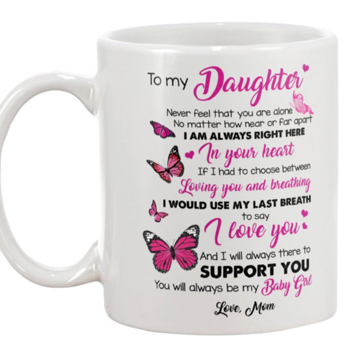 Personalized To Daughter Coffee Mug Gifts for Daughter From Mommy Print Pink Butterfly Galaxy Sweet Message Customized Mug Gifts For Birthday 11Oz 15Oz Ceramic Mug