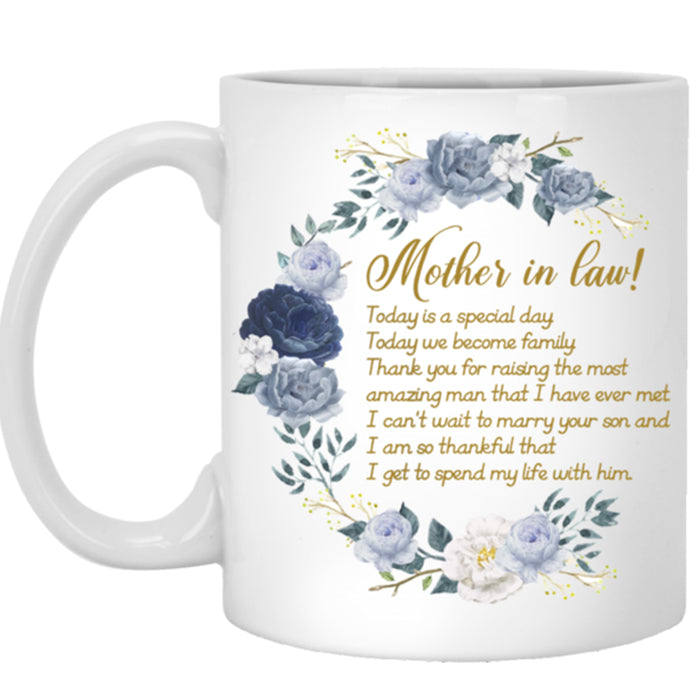 Mother In Law Coffee Mug Gifts For Mother In Law From Daughter In Law Print Wreath Purple Rose Customized Mug Gifts For Mothers Day, Wedding Mug