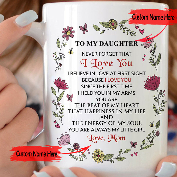 Personalized Coffee Mug For Daughter Loving Daughter From Mom Print Floral Mug With Message For Little Girl Customized Mug Gifts For Birthday Ceramic Mug