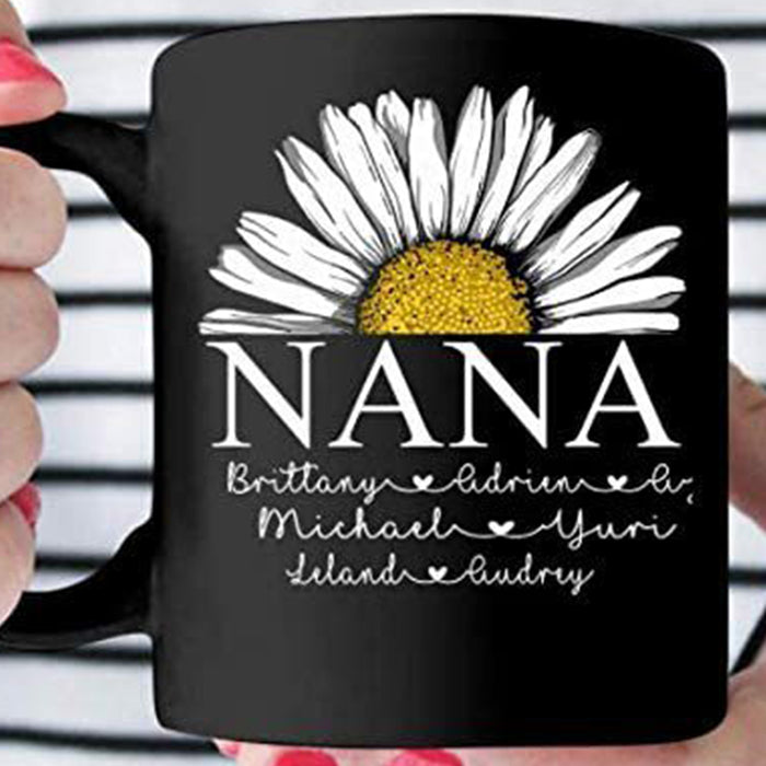 Personalized Coffee Mug For Grandma Print Beauty Daisy For Grandmother Customized Multi Kids Names Gifts For Mothers Day