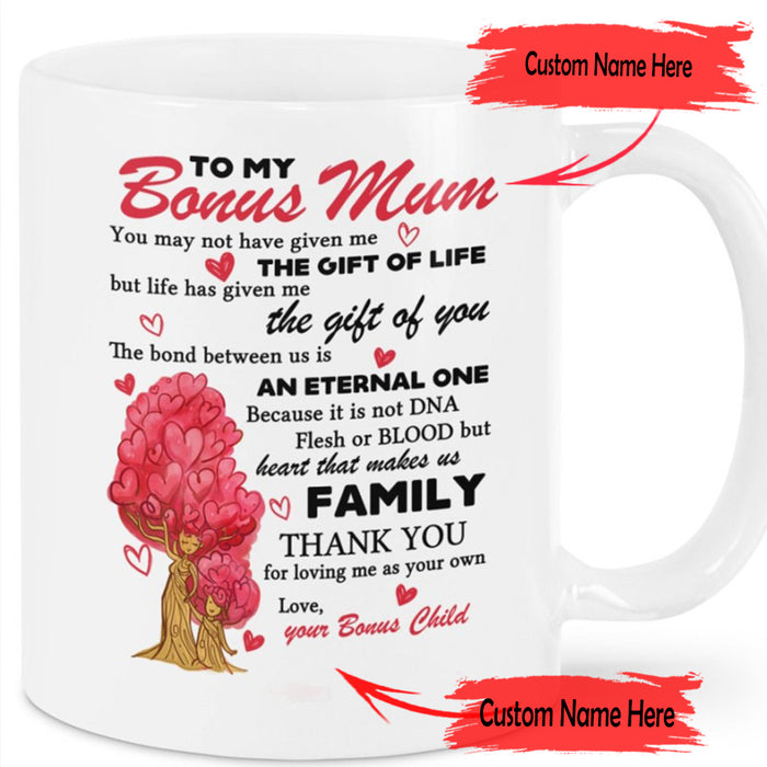 Personalized Bonus Mom Coffee Mug Gifts Stepmom From Stepchild Print Human Tree Funny New Bonus Mom Customized Mug Gifts For Mothers Day, Wedding, Birthday