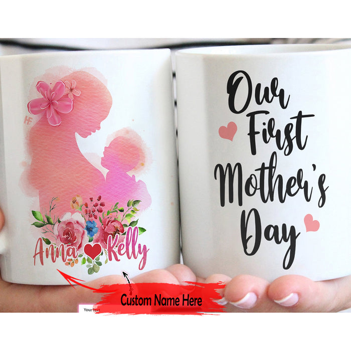 Personalized Coffee Mug Sweet Quotes Our First Mothers Day First Mom Coffee Mug Pregnant Woman Mug Mothers Day Mom Mug New Mommy Mug Customized Mug Gifts For Mothers Day 11Oz 15Oz Ceramic Coffee Mug