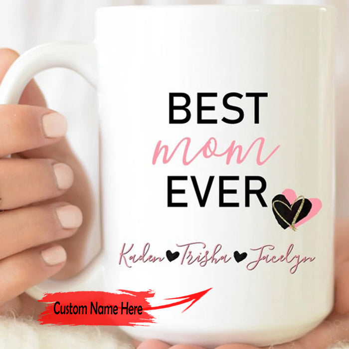 Personalized Coffee Mug Best Mom Ever Gifts For Mom From Daughter, Son Customized Multi Kids Names With Mommy Mug Gifts For Mothers Day, Birthday