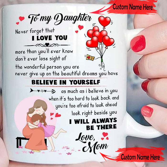 Personalized Coffee Mug For Daughter Loving Message Never Forget That I Love You For Baby Girl Mug Gifts For Birthday