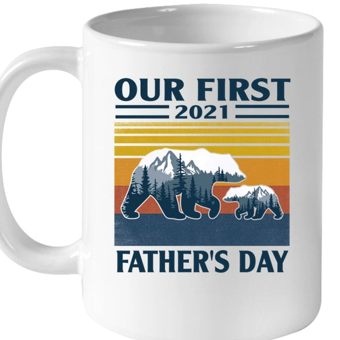 Personalized To Dad Coffee Mug Vintage Our First Father's Day Cute Bear Family Custom Year Gifts For Birthday
