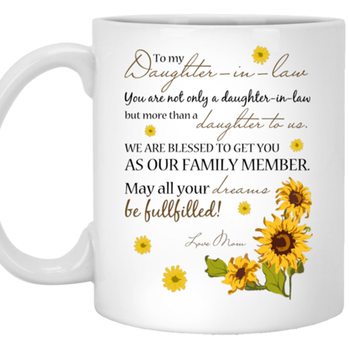 Personalized Daughter In Law Coffee Mug Print Sunflower Gifts For Wedding Mother's Day