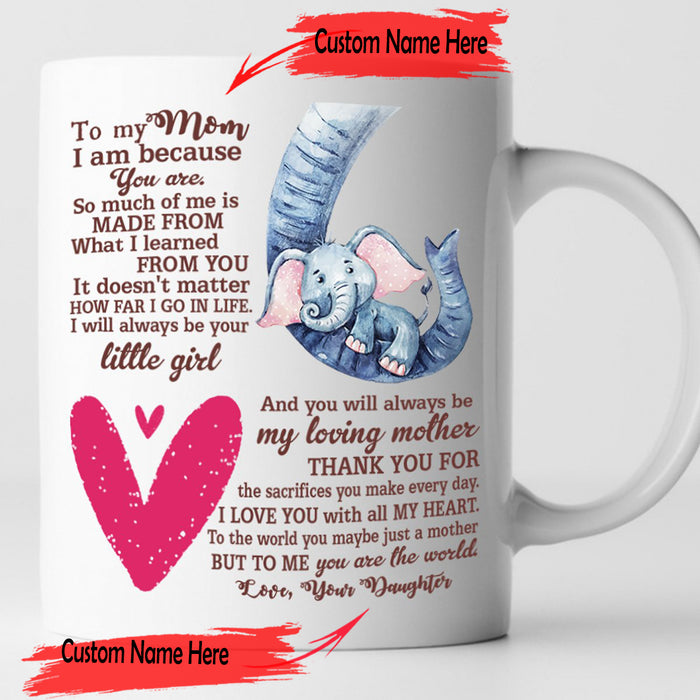 Personalized Coffee Mug For Mom Gifts for Mom from Daughter Cute Baby Elephant Sweet Quotes For Mom Customized Mug Gifts For Mothers Day 11Oz 15Oz Ceramic Mug