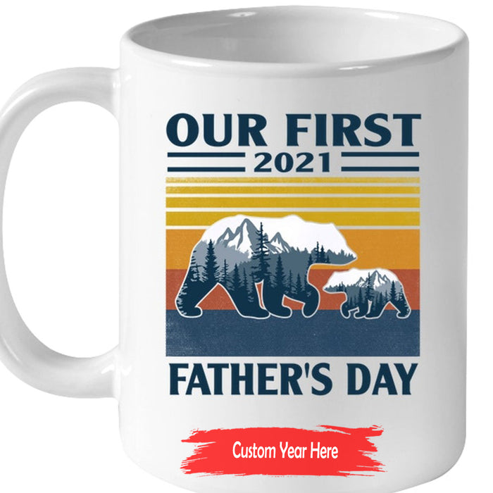 Personalized To Dad Coffee Mug Vintage Our First Father's Day Cute Bear Family Custom Year Gifts For Birthday