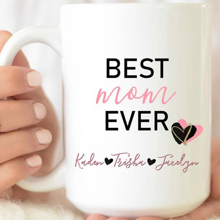 Personalized Coffee Mug Best Mom Ever Gifts For Mom From Daughter, Son Customized Multi Kids Names With Mommy Mug Gifts For Mothers Day, Birthday