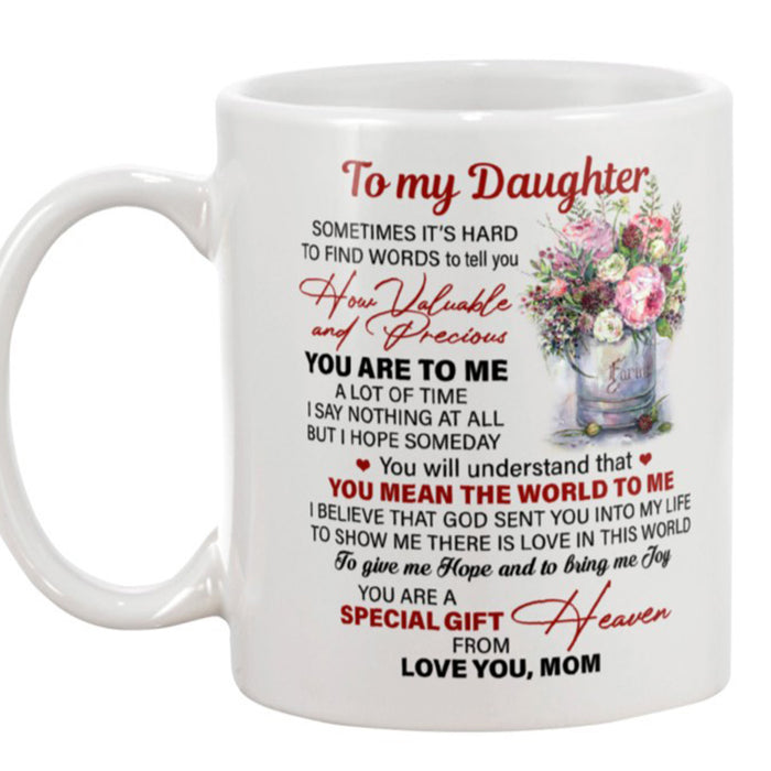 Personalized To Daughter Coffee Mug Gifts For Daughter From Mom Print Glass Rose Vase Customized Mug Gifts For Birthday, Wedding 11Oz 15Oz Ceramic Mug