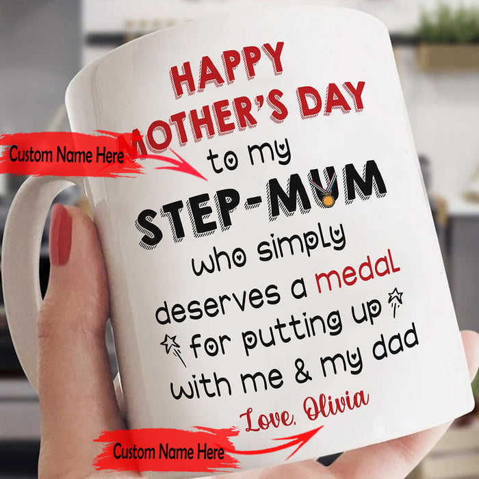Personalized Coffee Mug For Step Mom Gifts For Stepmom From Stepdaughter New Bonus Mom Funny Bonus Mom And Bonus Child's Customized Mug Gifts For Mothers Day