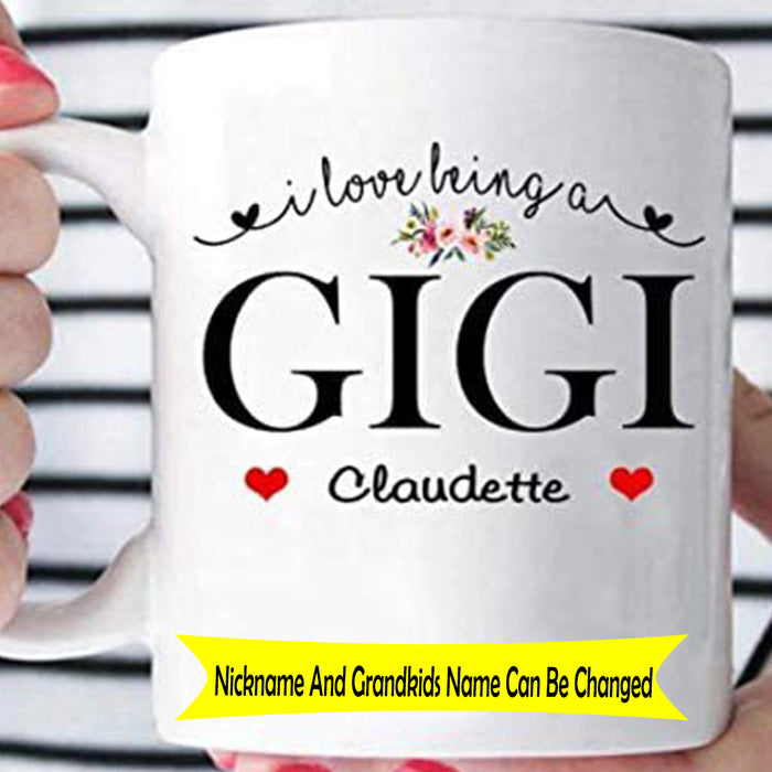 Personalized Nickname Gigi Grandma Coffee Mugs I Love Being A Gigi Custom Kid's Name Gifts for Mothers Day Thanksgiving