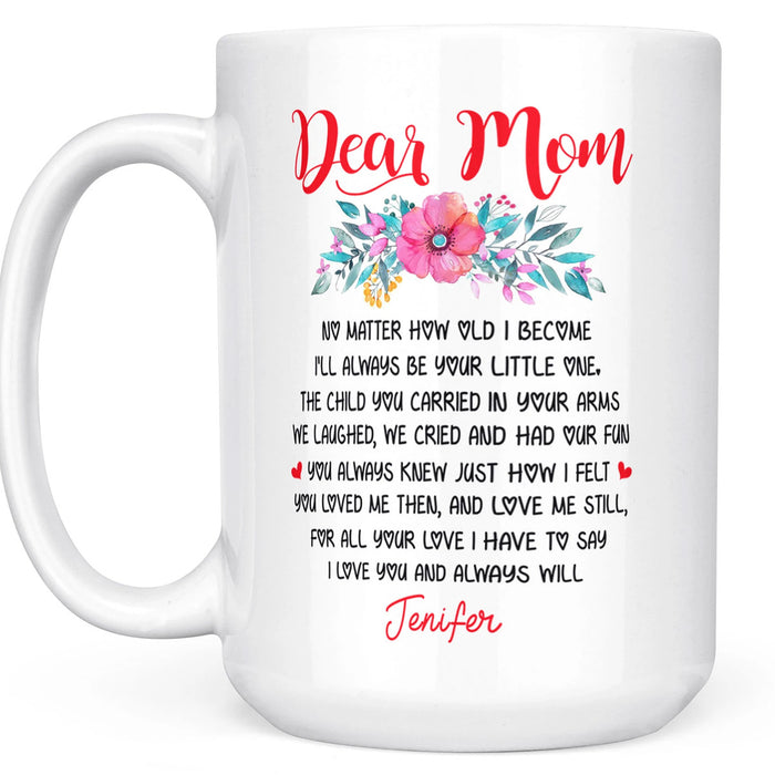 Personalized Coffee Mug Dear Mom Gifts For Mom From Daughter Print Floral with Sweet Message Customized Mug Gifts For Mothers Day, Birthday
