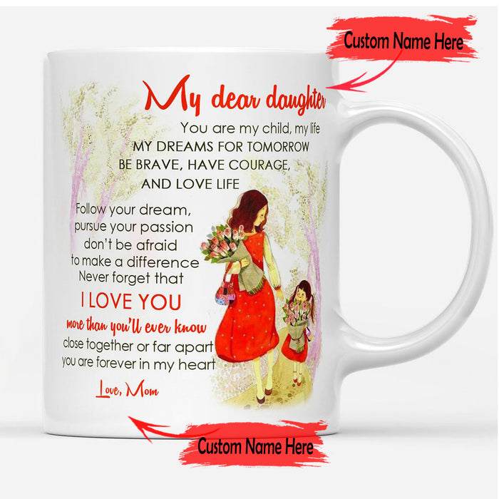 Personalized Coffee Mug For Daughter Print Cute Daughter And Mom With Message Customized Mug Gifts For Birthday, Wedding