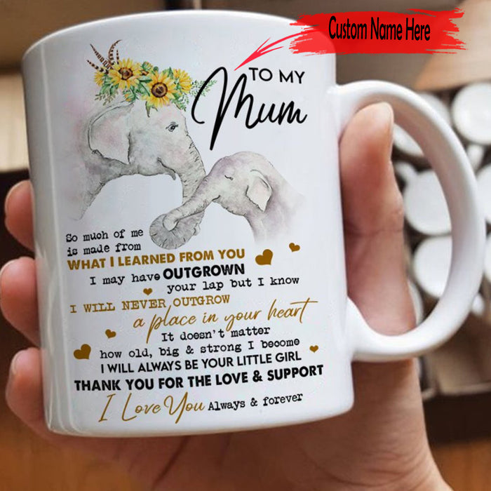 Personalized To Mum Coffee Mug Sweet Quotes Mothers Day Gifts Print Elephant Family Sunflower Mug Customized Mug Gifts For Mothers Day 11Oz 15Oz Ceramic Coffee Mug