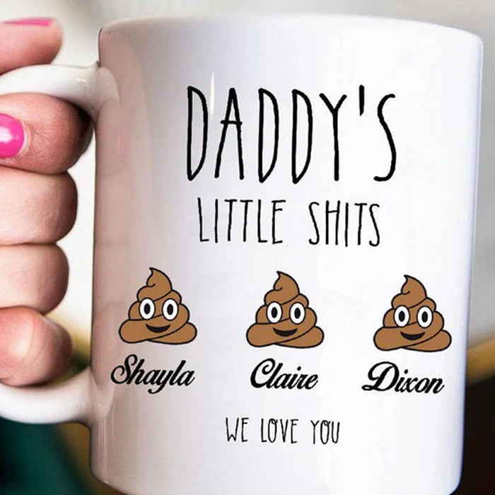 Personalized Daddy's Little Shits Coffee Mug Customized Multi Kids Names Gifts For Father's Day
