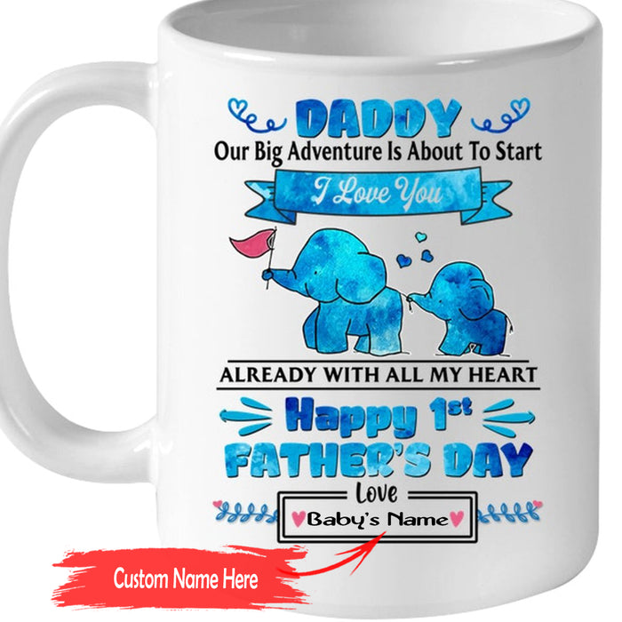 Personalized To Dad Coffee Mug Funny To Be Daddy 2021 Print Elephant Family Gifts For Father's Day