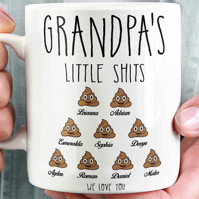 Personalized Grandpa's Little Shits Coffee Mug Customized Multi Grandkids Names Gifts For Father's Day
