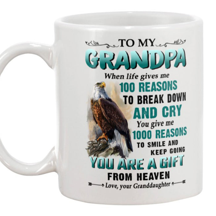 Personalized Grandpa Coffee Mug Gifts For Grandpa From Granddaughter Print Eagle With Message Customized Mug Gifts For Father's Day Thanksgiving For Men, Dad