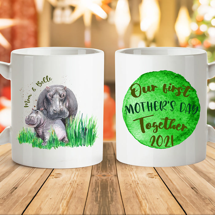 Personalized Mothers Day Coffee Mug Our First Mothers Day Together Gifts For Mothers Day 11Oz 15Oz Ceramic Coffee Mug Print Hippo Family Mug Gifts New Mom Mug Customized Anniversary Year Mug