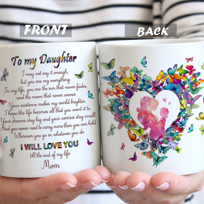 Personalized Coffee Mug For Daughter Funny Daughter Print Cute Daughter And Mom Butterfly Mug With Message Customized Mug Gifts For Birthday, Wedding