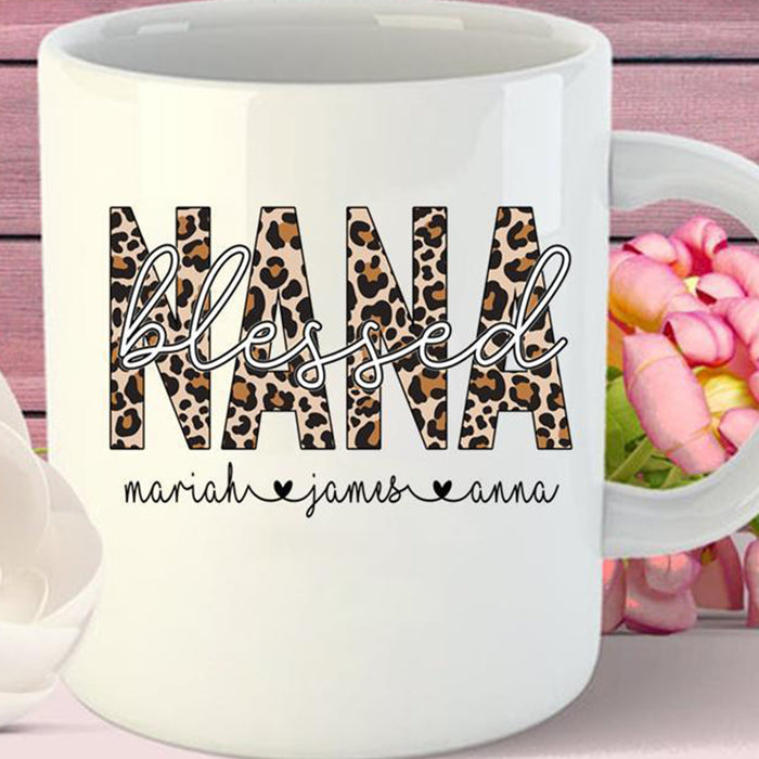 Personalized To Grandma Leopard Coffee Mug Blessed Nana Customized Grandkids Name With Grandmother Gifts for Mothers Day