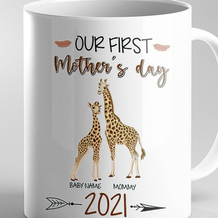 Personalized Coffee Mug For Mom Our First Mother's Day Cute Giraffe Family Custom Year New Mom Gifts 2021