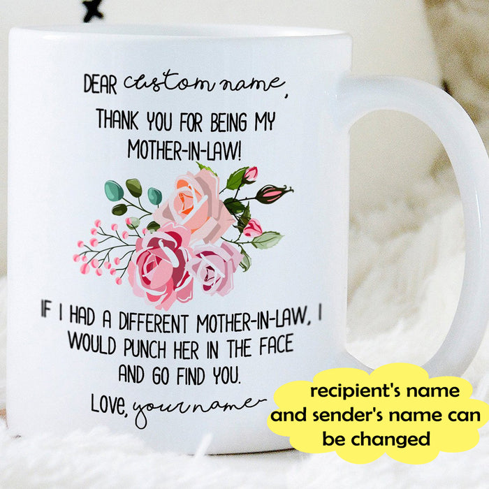 Personalized Coffee Mug For Mother In Law Gifts For Mom Of The Groom From Daughter In Law Thank You For Being My Mother In Law Customized Mug Gifts For Mothers Day, Wedding