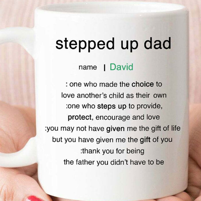 Personalized To Stepped Up Dad Coffee Mug Definition Stepdad From Stepchild Customized Gifts For Father's Day Wedding