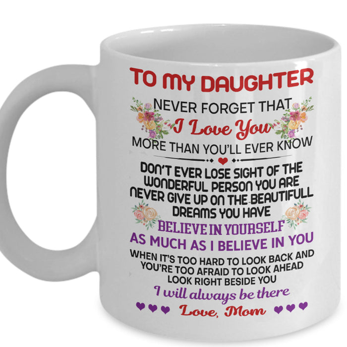 Personalized To Daughter Coffee Mug Meaning Message From Mom Print On Mug Customized Gifts For Birthday, Graduation