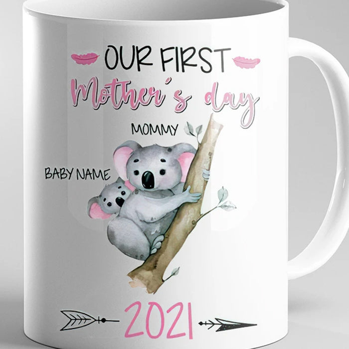 Personalized Coffee Mug For Mom Our First Mother's Day Cute Koala Family Lovers Gifts Custom Year New Mom 2021