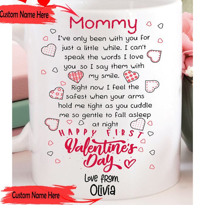 Personalized Coffee Mug For Mommy Gifts for Mom from Daughter, Son Happy First Valentines Day Customized Mug Gifts For Mothers Day 11Oz 15Oz Ceramic Coffee Mug