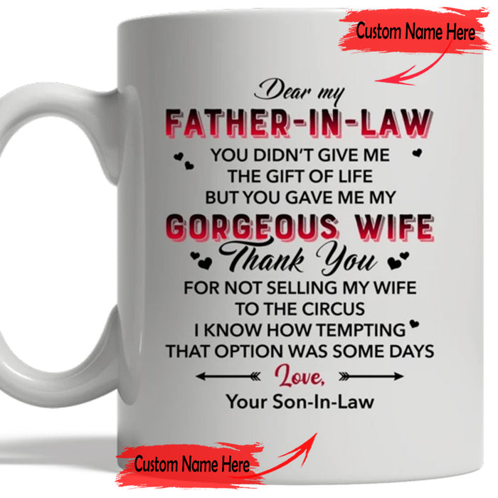 Personalized Coffee Mug For Father In Law Loving Quotes From Son In Law Custom Gifts For Father's Day
