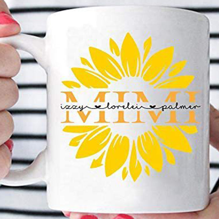 Personalized To Grandma Sunflower Coffee Mug Funny Nickname Mimi Customized Grandkids Name Gifts for Mothers Day Birthday