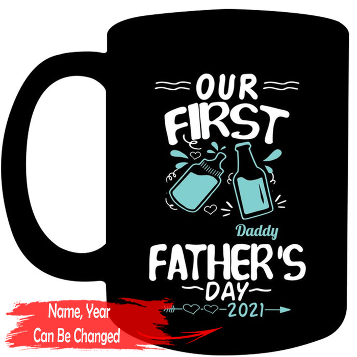 Personalized Coffee Mug For Dad Our First Daddy Father's Day 2021 Customized Year Gifts For Thanksgiving, Birthday