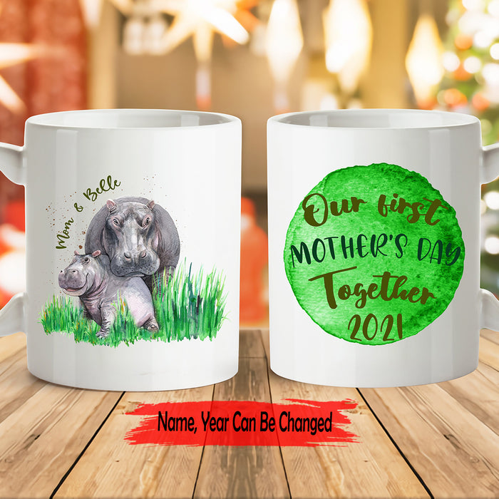 Personalized Mothers Day Coffee Mug Our First Mothers Day Together Gifts For Mothers Day 11Oz 15Oz Ceramic Coffee Mug Print Hippo Family Mug Gifts New Mom Mug Customized Anniversary Year Mug