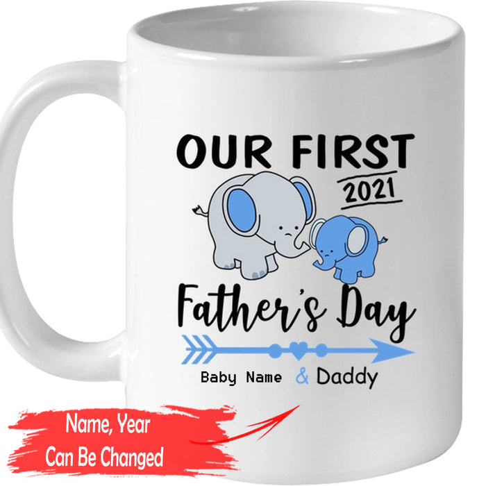 Personalized Coffee Mug For Dad Our First Father's Day Print Elephant Family Custom Gifts For Birthday