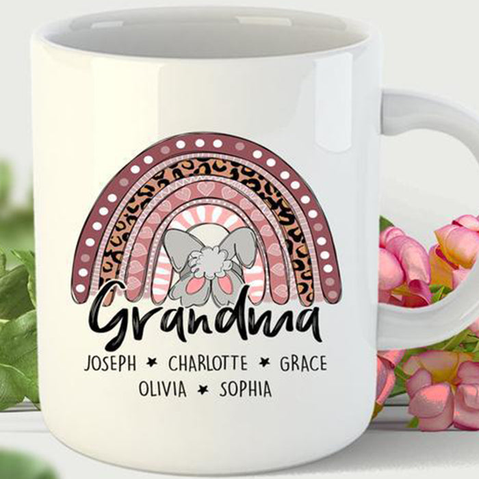 Personalized Coffee Mug For Grandma Print Cute Bunny Leopard Rainbow Customized Grandkids Names Gifts for Mother's Day