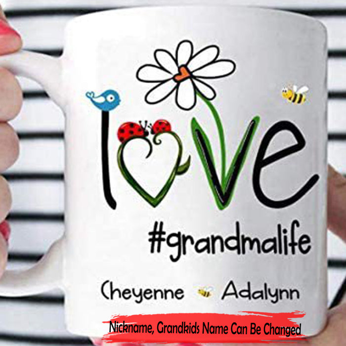 Personalized To Grandmother Coffee Mug Print Ladybug Daisy Love Grandma Life Custom Grandkids Name Gifts For Mothers Day