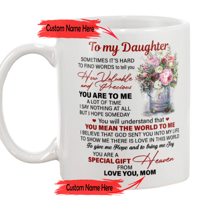 Personalized To Daughter Coffee Mug Gifts For Daughter From Mom Print Glass Rose Vase Customized Mug Gifts For Birthday, Wedding 11Oz 15Oz Ceramic Mug