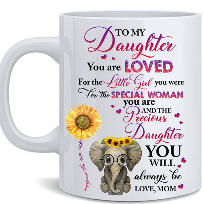 Personalized To Daughter Coffee Mug Print Elephant Sunflower With Quotes From Mom Customized Mug Gifts For Birthday