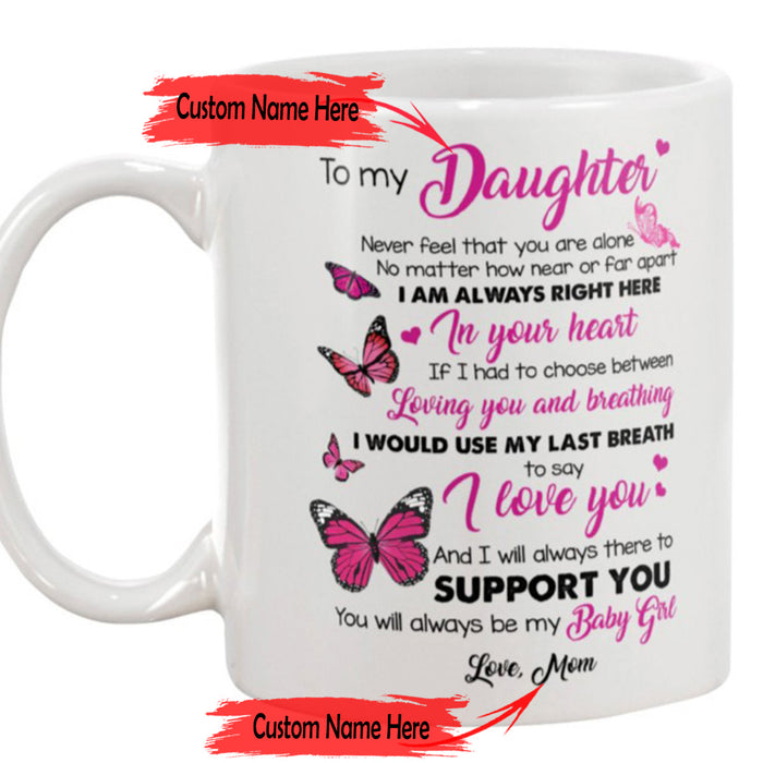 Personalized To Daughter Coffee Mug Gifts for Daughter From Mommy Print Pink Butterfly Galaxy Sweet Message Customized Mug Gifts For Birthday 11Oz 15Oz Ceramic Mug