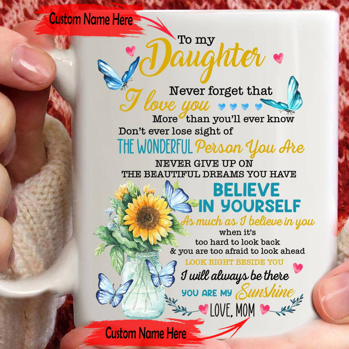 Personalized To Daughter Coffee Mug Loving Quotes for Daughter Print Glass Vase Sunflower Butterfly Customized Mug Gifts For Birthday For Baby Girl