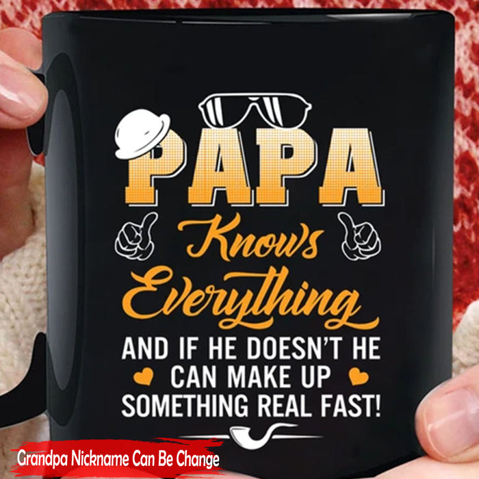 Personalized Grandpa Coffee Mug Papa Knows Everything Funny Pop Pop Man Gifts for Fathers Day