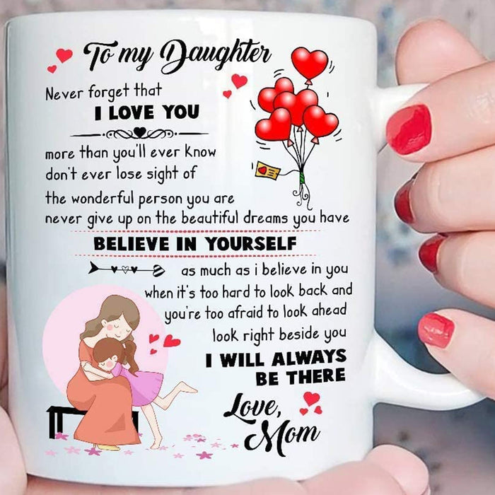 Personalized Coffee Mug For Daughter Loving Message Never Forget That I Love You For Baby Girl Mug Gifts For Birthday