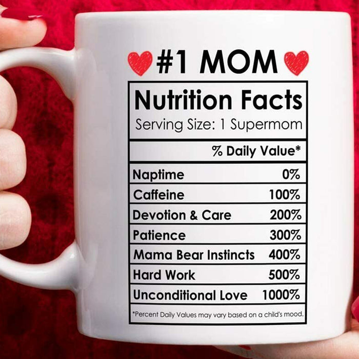 Mother Coffee Mug Gifts For Mom From Daughter, Son Number One Mom Mug Nutrition Facts Mother, Mommy Mug Gifts For Mothers Day, Birthday 11Oz 15Oz Ceramic Mug