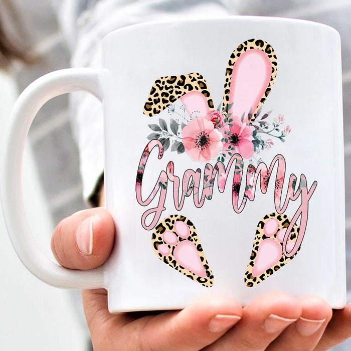 Personalized To Grandma Coffee Mug Gifts Easter Day For Grandmother Mug Print Leopard Bunny Customized Mug Gifts For Mothers Day Mug
