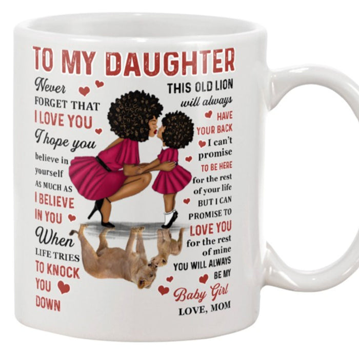 Personalized Coffee Mug For Daughter Print Cute Lion Black Family Daughter And Mom Skin Funny Mug Gifts For Birthday
